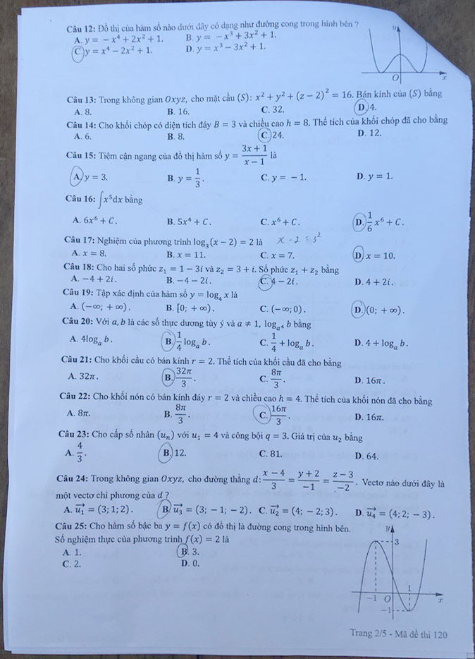 Đề thi Toán THPT Quốc gia 2020 chính thức - Mã đề 120  - Ảnh 2.