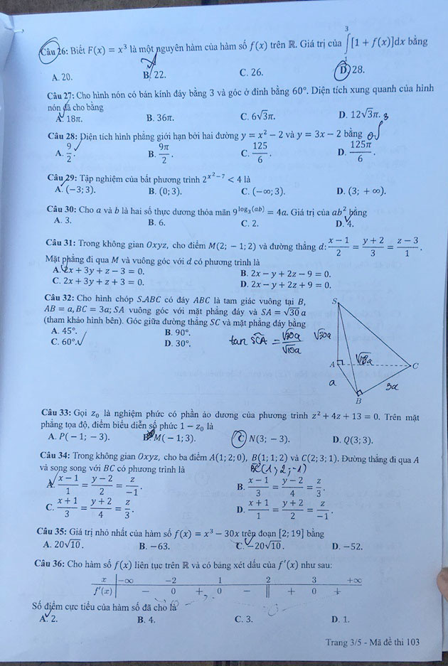 Đề thi Toán THPT Quốc gia 2020 chính thức - Mã đề 103 - Ảnh 3.