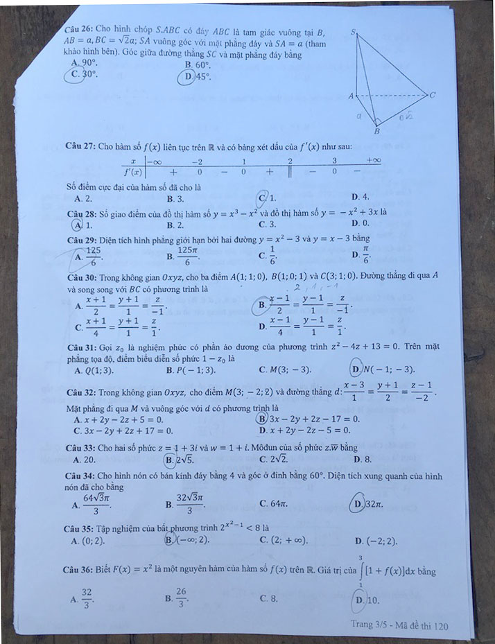 Đề thi Toán THPT Quốc gia 2020 chính thức - Mã đề 120  - Ảnh 3.