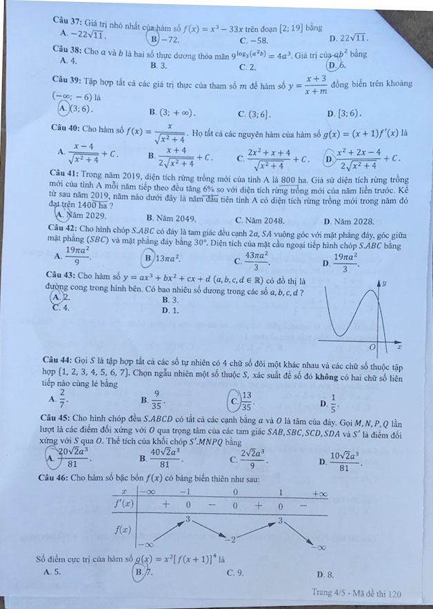 Đề thi Toán THPT Quốc gia 2020 chính thức - Mã đề 120  - Ảnh 4.