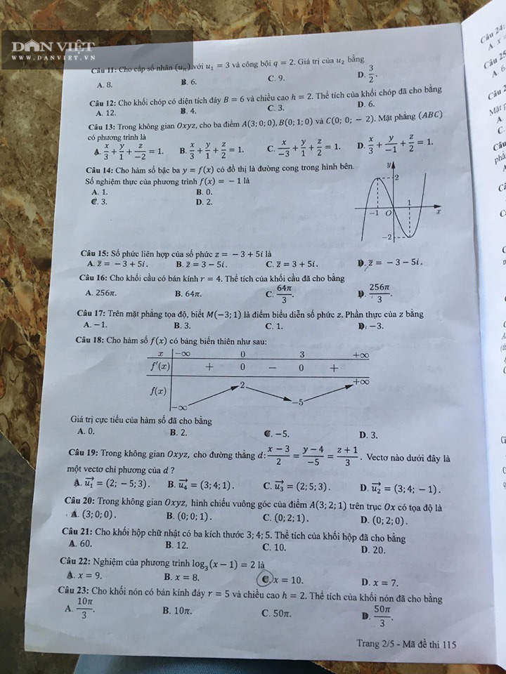 Đề thi Toán THPT quốc gia 2020 chính thức - Mã đề 115  - Ảnh 2.