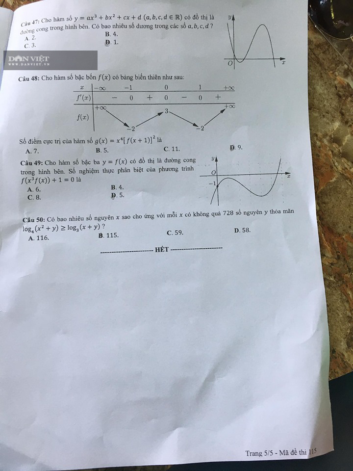 Đề thi Toán THPT quốc gia 2020 chính thức - Mã đề 115  - Ảnh 5.