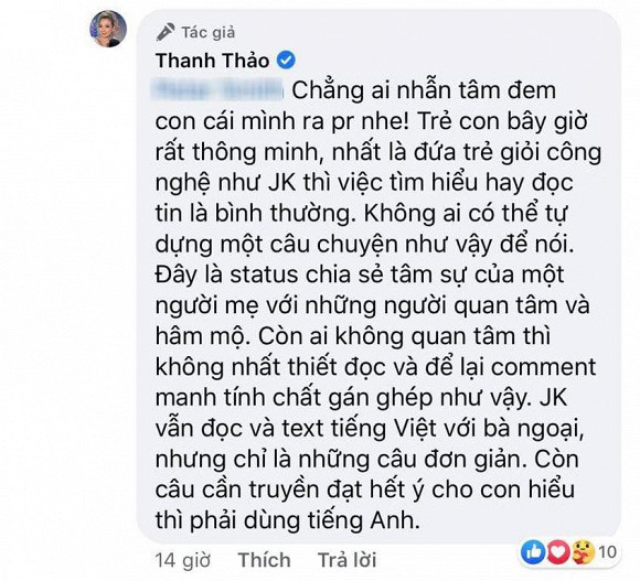 Bị nghi lợi dụng con trai Ngô Kiến Huy để “đánh bóng tên tuổi”, Thanh Thảo gay gắt “phản pháo” - Ảnh 2.