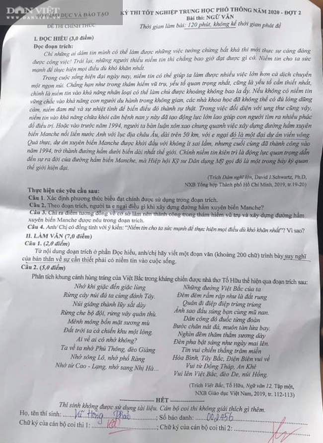 Đề thi Ngữ văn kỳ thi tốt nghiệp THPT 2020 đợt 2 an toàn nhưng thiếu sự mới mẻ - Ảnh 1.