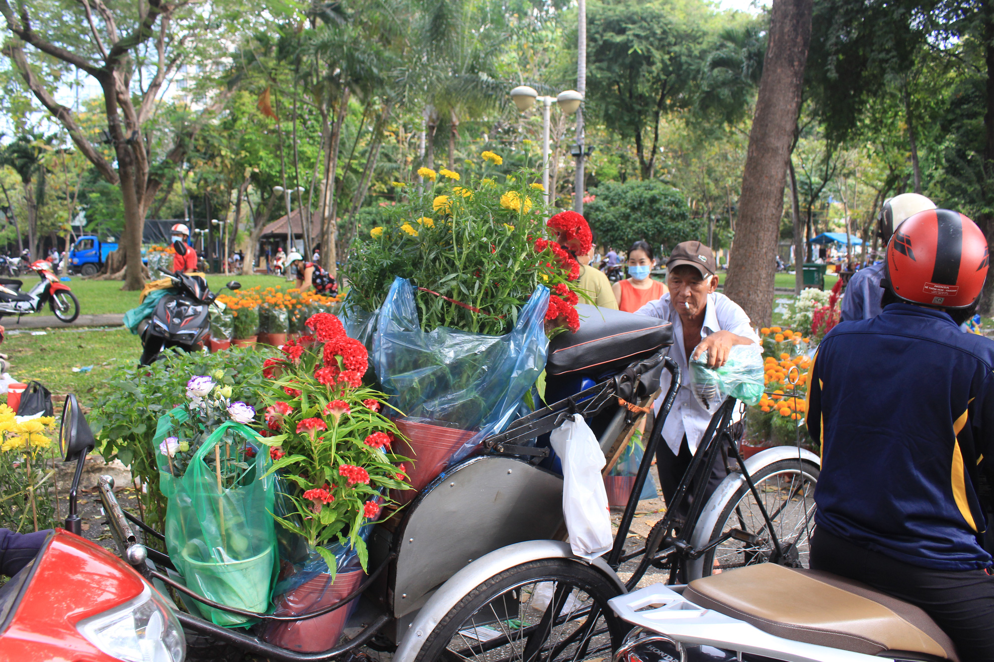 TP.HCM: Đổ xô đi mua hoa hỗ trợ nhà vườn, người bán sáng 30 Tết - Ảnh 2.