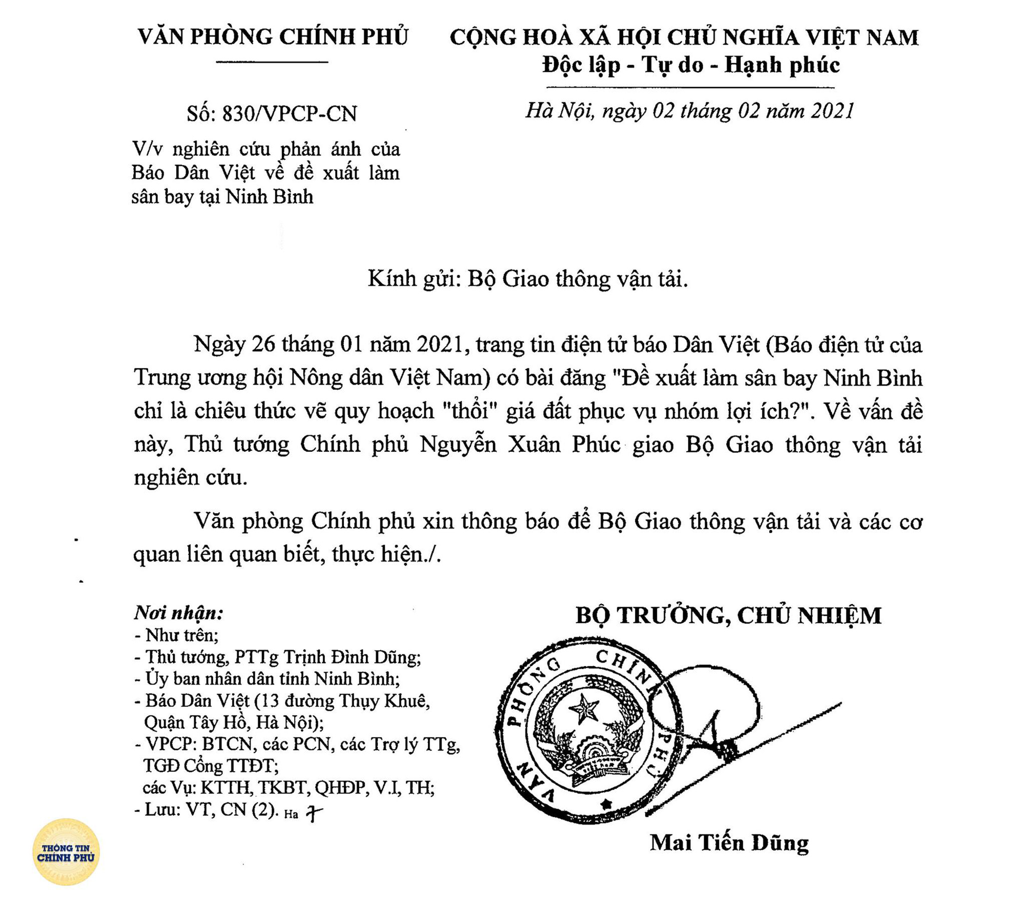 Thủ tướng chỉ đạo Bộ GTVT nghiên cứu phản ánh của báo Dân Việt về đề xuất làm sân bay Ninh Bình - Ảnh 3.