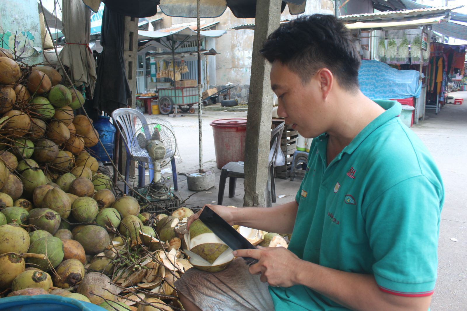 Long An: &quot;Sáng chế&quot; trái dừa hoa sen chưng Tết, chưa ai bắt chước được anh chàng quê Bến Tre này - Ảnh 1.