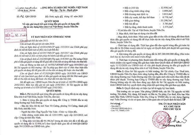 Chủ tịch tỉnh Bắc Ninh yêu cầu kiểm tra Dự án Khu nhà ở Việt Đoàn, Tiên Du - Ảnh 1.