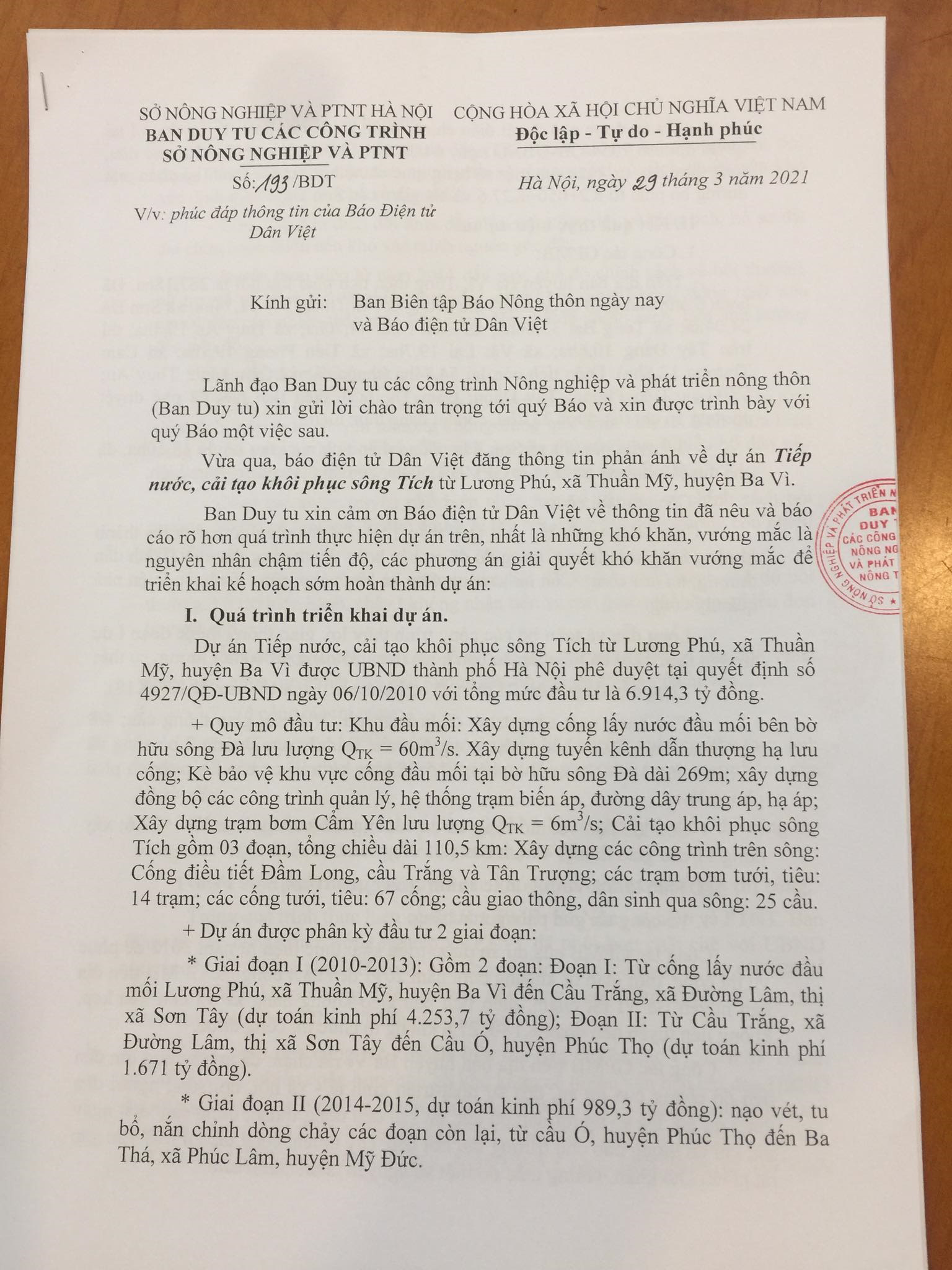 Chủ đầu tư báo cáo Báo điện tử Dân Việt sau loạt bài dự án sông Tích: Đến 31/12/2022 sẽ hoàn thành? (Bài 8) - Ảnh 3.