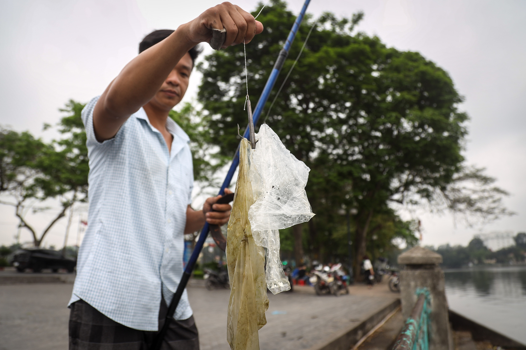 Nước hồ Tây có dấu hiệu ô nhiễm, bất ngờ chuyển màu xanh rêu đậm - Ảnh 7.