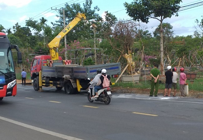 Cần cẩu vướng vào dây điện bốc cháy, 2 người bỏng nặng - Ảnh 2.