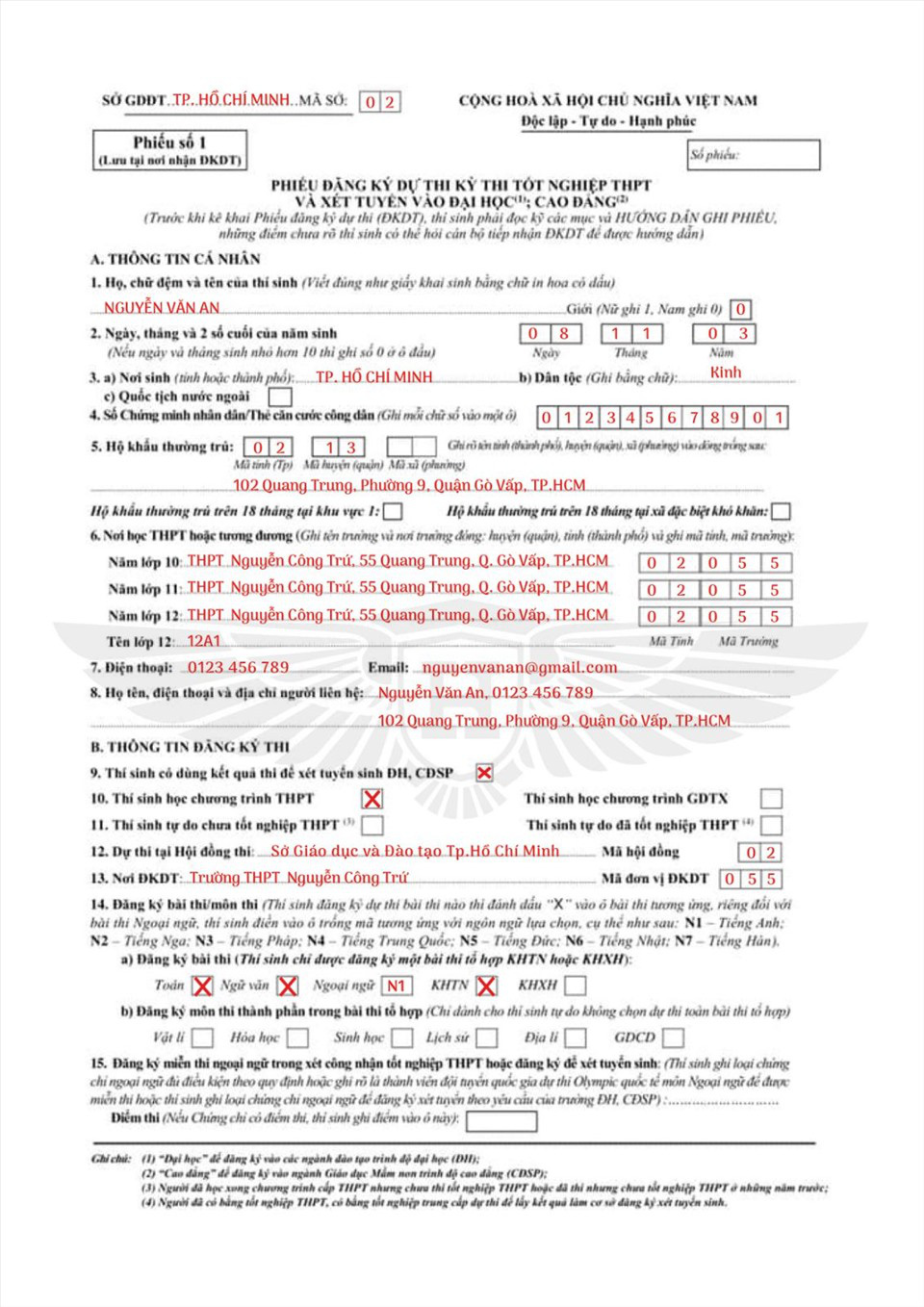 Hướng dẫn ghi phiếu đăng ký dự thi tốt nghiệp và xét tuyển đại học năm 2021 - Ảnh 3.