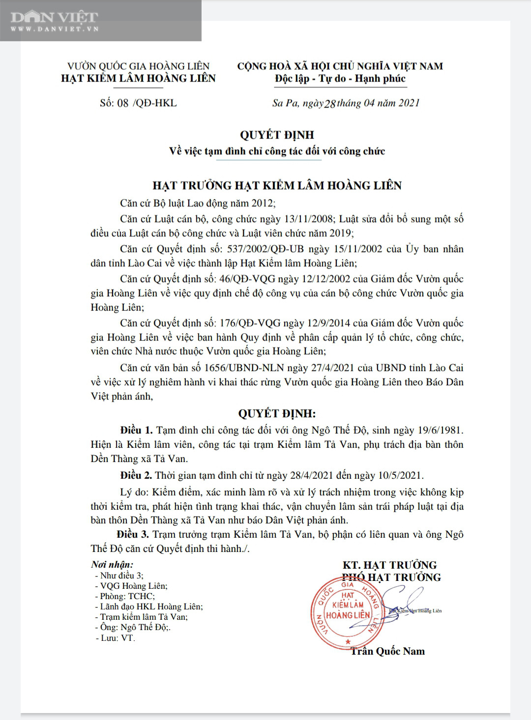 Vụ phá rừng pơ mu cổ thụ Vườn quốc gia Hoàng Liên: Tạm đình chỉ công tác hai cán bộ kiểm lâm - Ảnh 2.