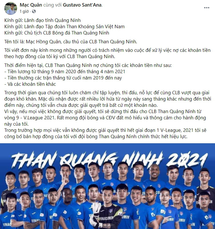 Bị nợ lương 8 tháng, cầu thủ Than Quảng Ninh dọa bỏ V.League  - Ảnh 1.