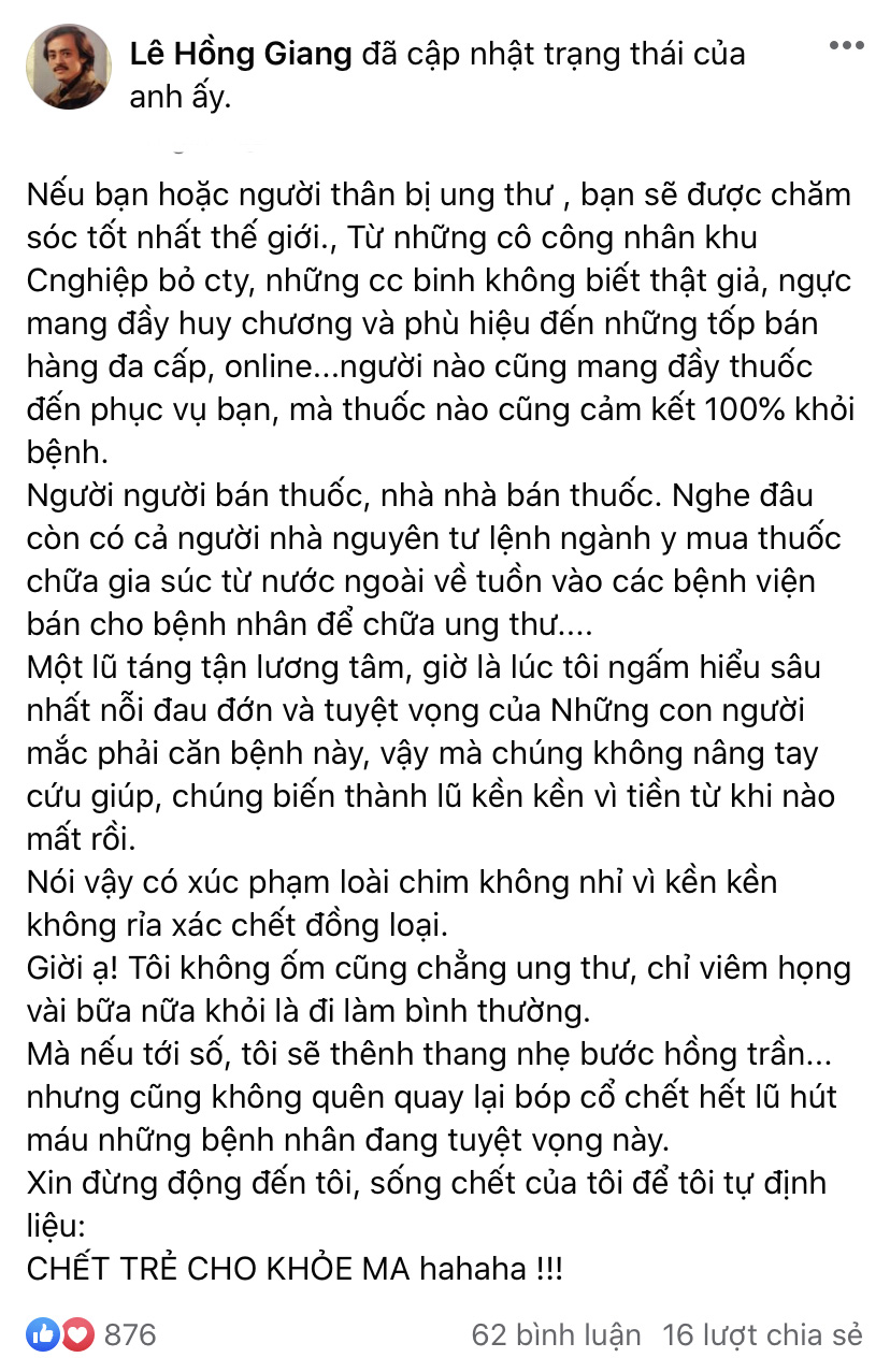 Nghệ sĩ Giang Còi phẫn nộ vì những kẻ lợi dụng bệnh nhân để kiếm tiền - Ảnh 2.