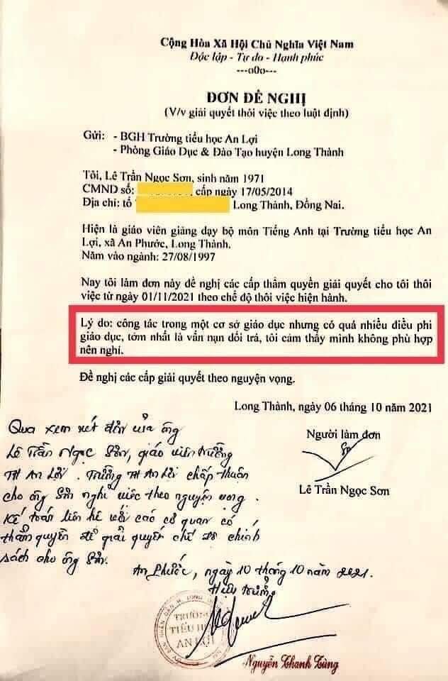 Lá đơn thầy giáo xin nghỉ vì &quot;nhiều điều phi giáo dục, vấn nạn dối trá&quot;: Hiệu trưởng ký đồng ý có sai không? - Ảnh 1.