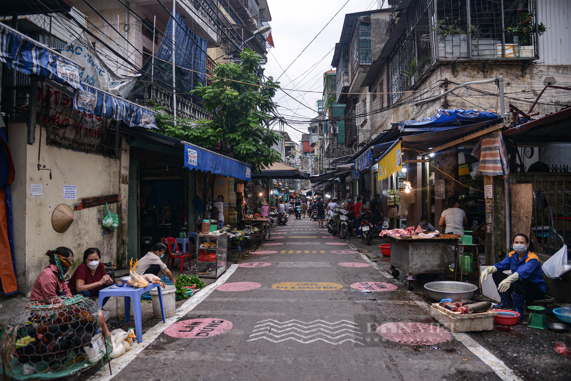 Hà Nội: Kẻ vạch, phân luồng giao thông trong chợ nhằm hạn chế tập trung đông người - Ảnh 2.