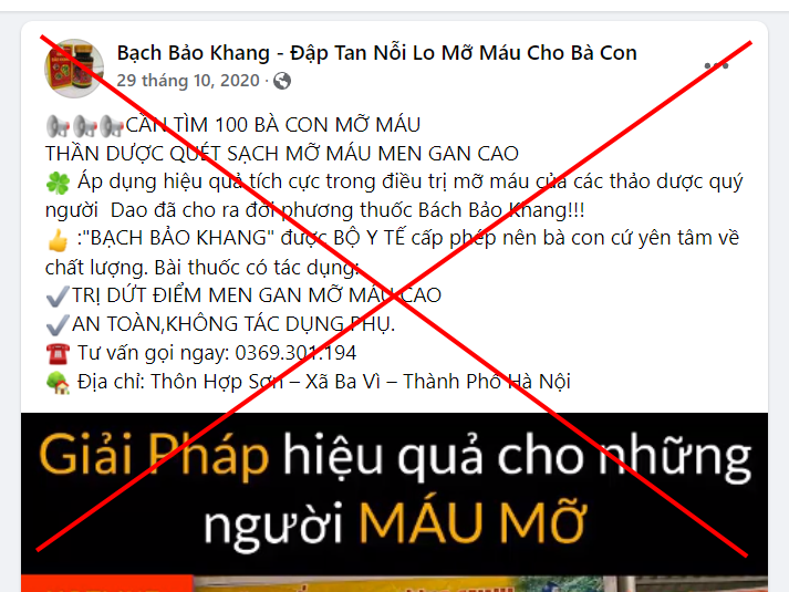 Ảnh 1_ Các quảng cáo về công dụng “thần kì” của Bạch Bảo Khang xuất hiện tràn lan trên các mạng xã hội.png