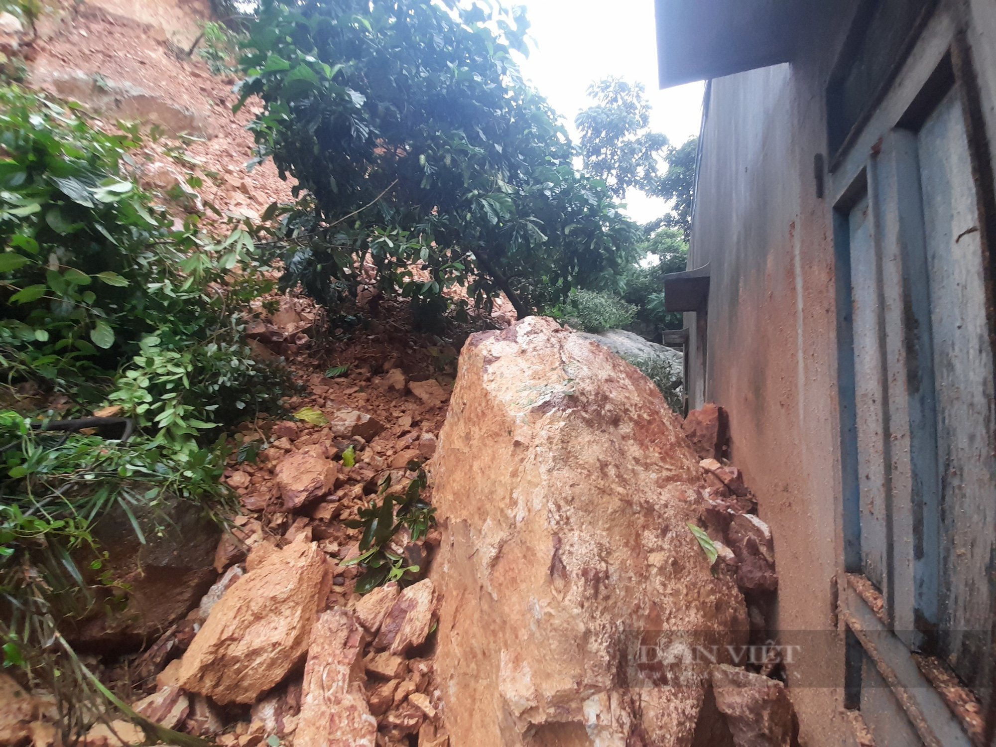 Đá lớn ào ào 'tấn công' nhà dân ở Quy Nhơn, tường nhà bị 'đánh' vỡ vụn  - Ảnh 1.