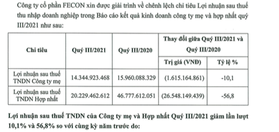 Fecon (mã: FCN) trả cổ tức 2020 bằng tiền mặt, giải trình lợi nhuận giảm - Ảnh 1.