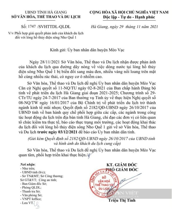 Vụ vết dầu lớn trên hồ thủy điện Nho Quế 1: Sở Văn hóa, Thể thao và Du lịch Hà Giang vào cuộc  - Ảnh 1.