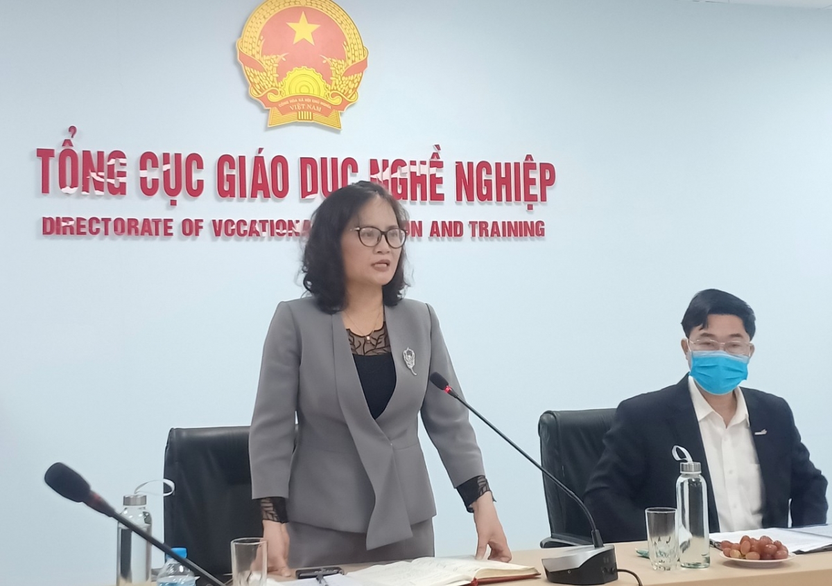 Bà Nguyễn Thị Việt Hương - Phó tổng cục trưởng, Tổng cục GDNN phát biểu tại buổi họp báo công bố sự kiện. Ảnh: Bá duy