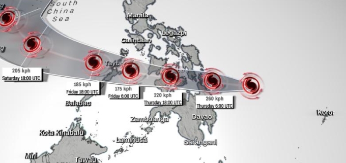 Tin mới nhất về bão số 9: Bão RAI giật cấp 17, di chuyển theo hướng Tây Tây Bắc, Philippines phát cảnh báo cấp 3 - Ảnh 1.