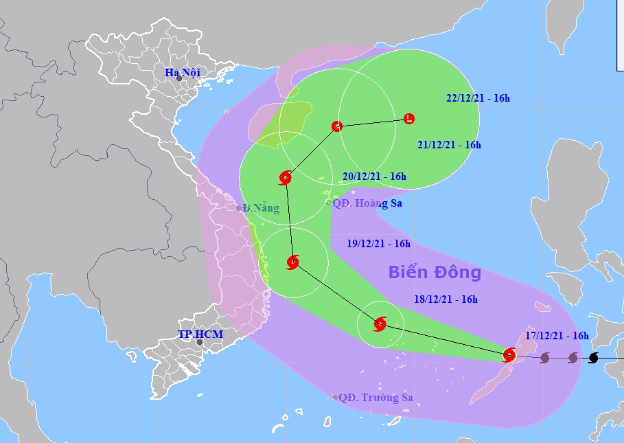 Siêu bão Rai giật cấp 17 vào Biển Đông, hướng di chuyển bất thường - Ảnh 1.