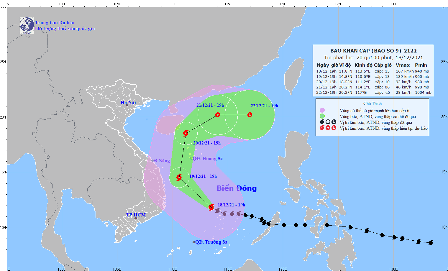 Thời tiết hôm nay 19/12: Bão RAI mạnh lên, giật trên cấp 17, miền Trung mưa lớn - Ảnh 1.