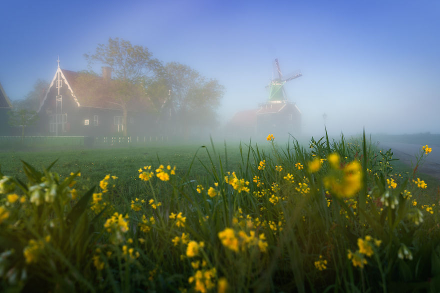 Làng cối xay gió ở Hà Lan chìm trong sương mù huyền ảo như cổ tích - Ảnh 11.
