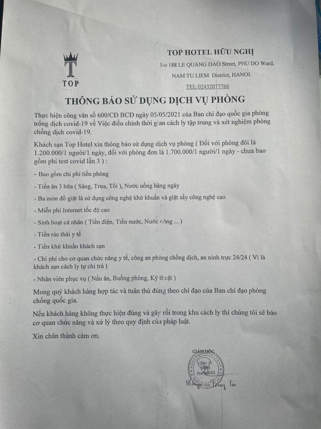 Phê bình khách sạn ra thông báo thu &quot;phí cho công an chống dịch&quot; của những người cách ly - Ảnh 2.