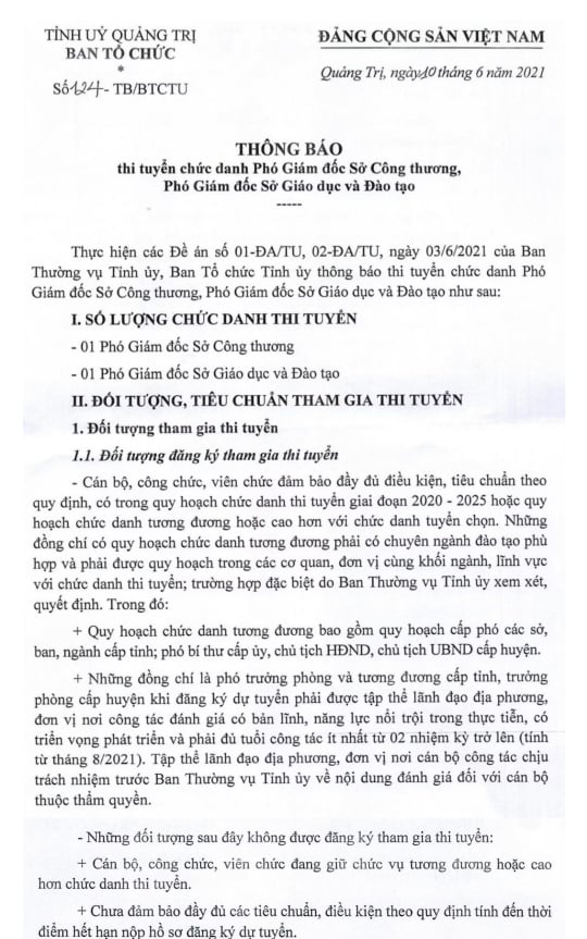 Quảng Trị sắp có 2 phó giám đốc “đặc biệt” - Ảnh 1.