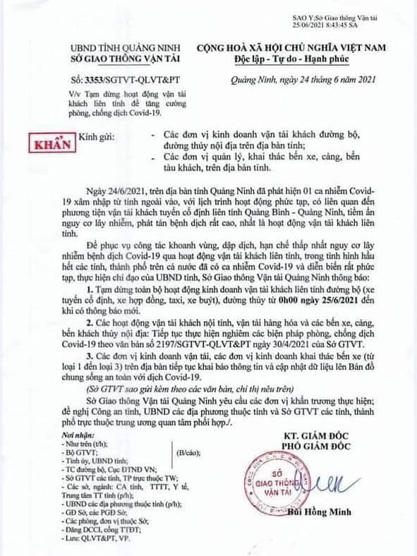 Quảng Ninh dừng vận tải khách liên tỉnh sau ca Covid-19 trong cộng đồng - Ảnh 1.