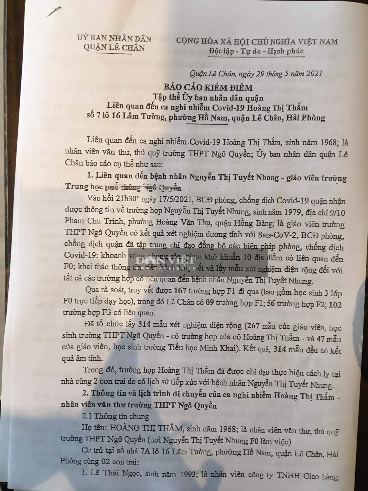 Hải Phòng: Quận Lê Chân kiểm điểm nhiều lãnh đạo vụ văn thư Trường THPT Ngô Quyền nhiễm Covid-19 - Ảnh 2.