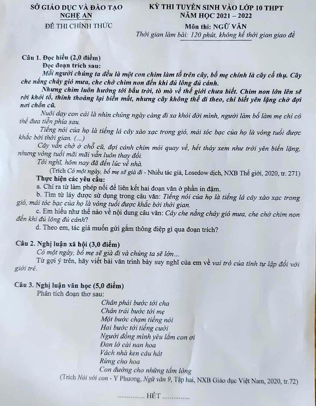 Sự thực đề thi môn Ngữ văn lớp 10 ở Nghệ An bị &quot;rò rỉ&quot; - Ảnh 1.