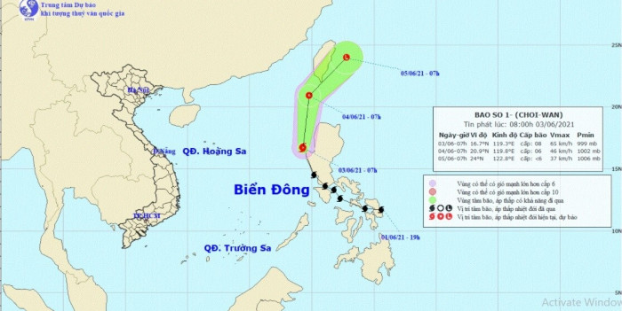 Cơn bão số 1 năm 2021: Bão Choi-Wan giật cấp 10 đi vào Biển Đông, cảnh báo mưa lốc lớn tại Bắc Bộ - Ảnh 1.