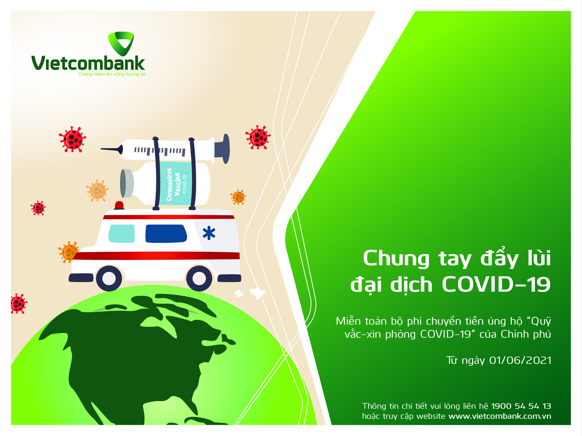 Vietcombank miễn phí chuyển tiền ủng hộ Quỹ vắc-xin phòng Covid-19 - Ảnh 1.