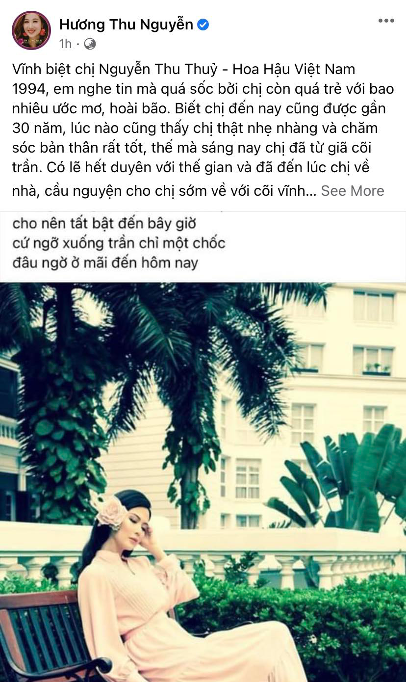Sao Việt bàng hoàng khi nghe tin Hoa hậu Thu Thủy qua đời: &quot;Thương cho kiếp hồng nhan...&quot; - Ảnh 2.