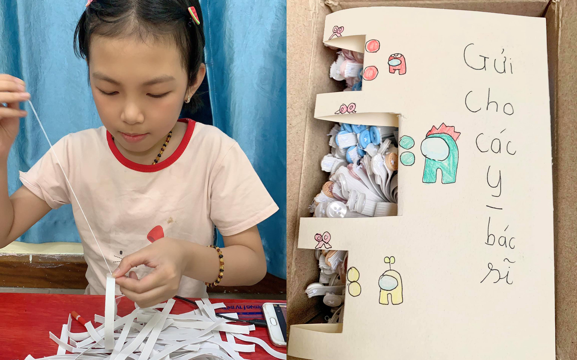 Thấy y bác sĩ ở Bắc Giang đeo khẩu trang lằn đau, bé gái làm xuyên 3 ngày gửi 500 chiếc "tai giả" 