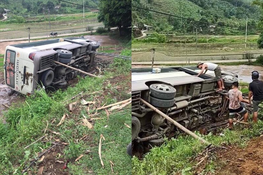 Lật xe khách kinh hoàng ở Yên Bái - Ảnh 1.