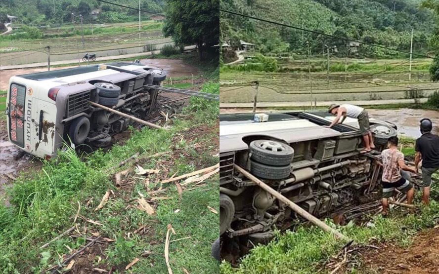 Lật xe khách kinh hoàng ở Yên Bái