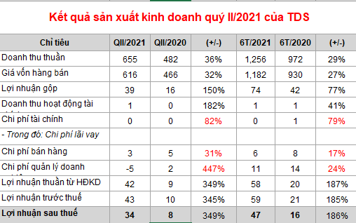 Giá thép bình quân tăng 1,5 lần, TDS báo lãi ròng 47 tỷ đồng sau 6 tháng, vượt xa kế hoạch năm 2021 - Ảnh 1.