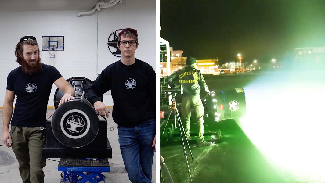 Nhóm của Youtuber người Canada tạo ra đèn pin ngoại cỡ sáng nhất thế giới. Ảnh: @ Tổ chức Kỷ lục Guinness thế giới.