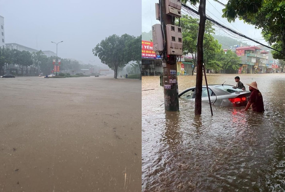 Mưa lớn khiến nhiều tuyến đường tại thành phố Lào Cai ngập trong biển nước - Ảnh 4.