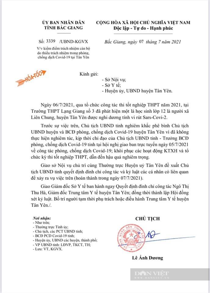 Thí sinh dương tính SARD-CoV-2, Chủ tịch UBND tỉnh Bắc Giang yêu cầu đình chỉ công tác và kỷ luật cá nhân có liên quan - Ảnh 1.