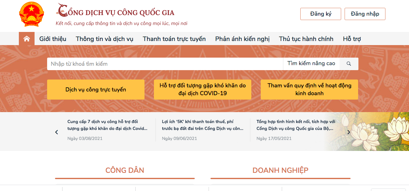 Lao động vào Cổng dịch vụ công quốc gia, chọn ô &quot;Hỗ trợ đối tượng gặp khó khăn do đại dịch Covid-19&quot; để được nhận hỗ trợ. Ảnh: cắt từ web