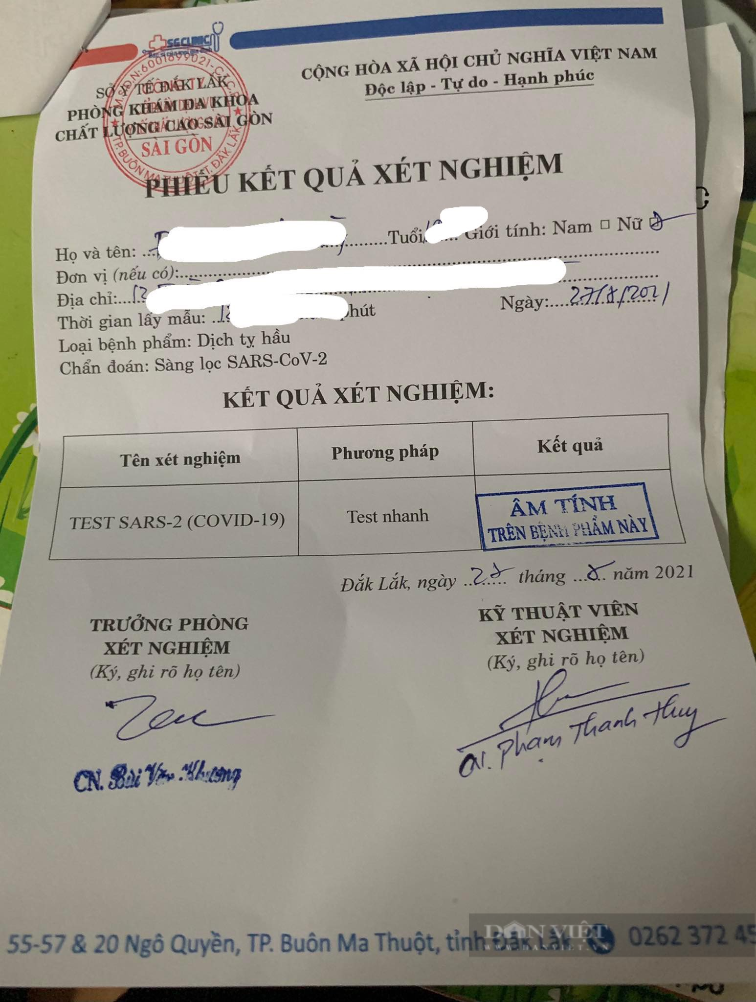 Đắk Lắk: Không cấp phép cho Phòng khám Đa khoa chất lượng cao Sài Gòn test nhanh Covid-19  - Ảnh 2.