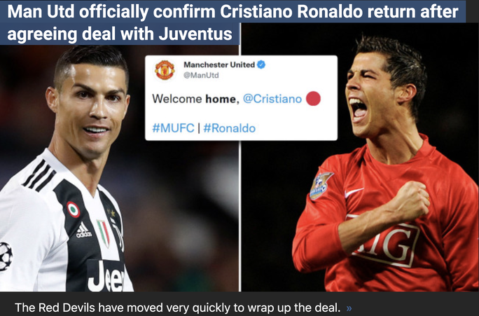 Man United chào đón &quot;cố nhân&quot; Ronaldo. Ảnh: @AFP.
