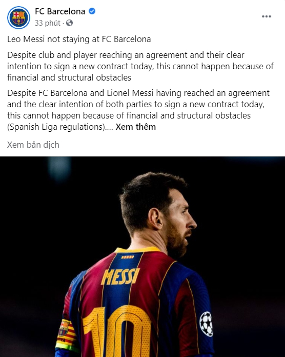 NÓNG: Lionel Messi CHÍNH THỨC chia tay Barcelona, lộ diện bến đỗ tiếp theo? - Ảnh 1.