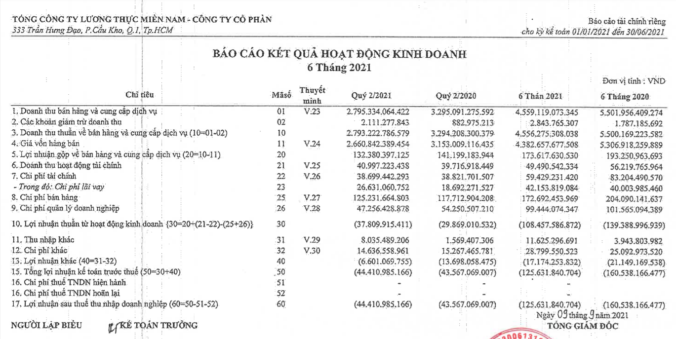 Công ty mẹ Vinafood 2 lỗ ròng hơn 125 tỷ đồng trong 6 tháng đầu năm 2021 - Ảnh 1.